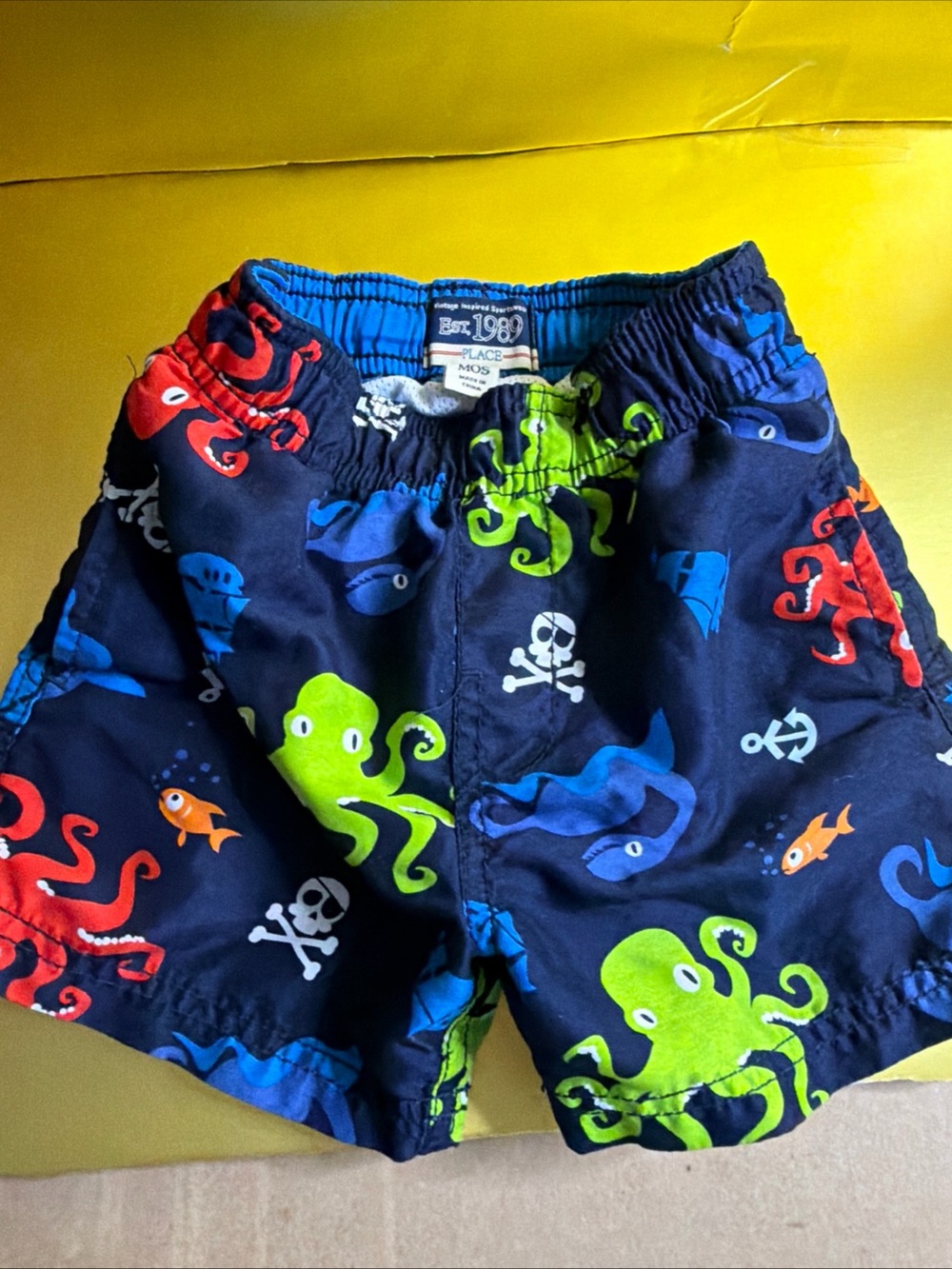 Place Navy Swim Shorts with Green & Red Octopus Print
